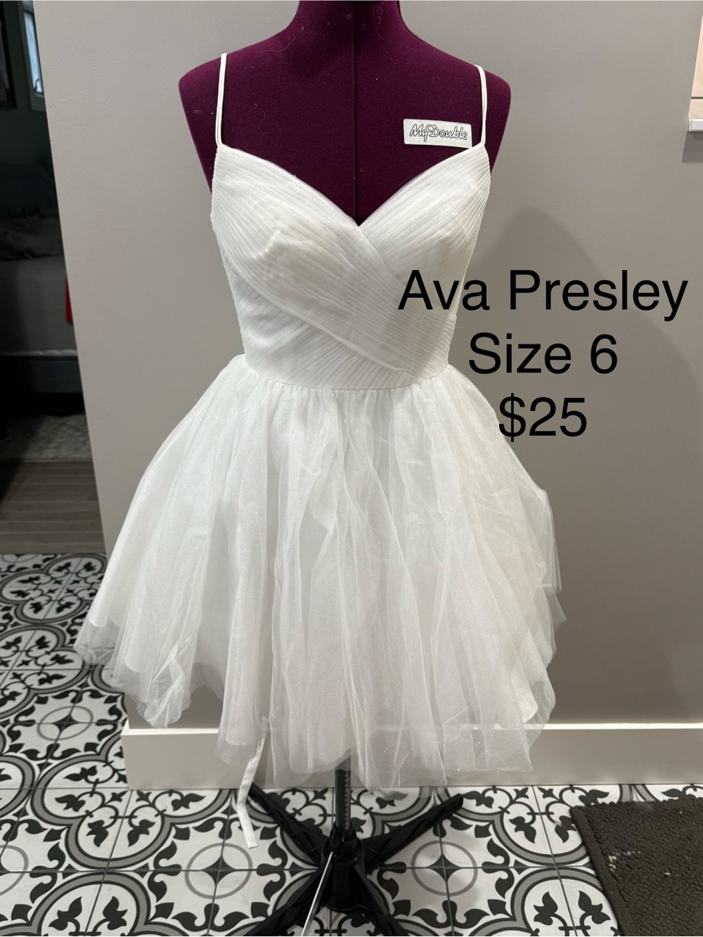 Ava Presley White Tulle Spaghetti-Strap Party Dress